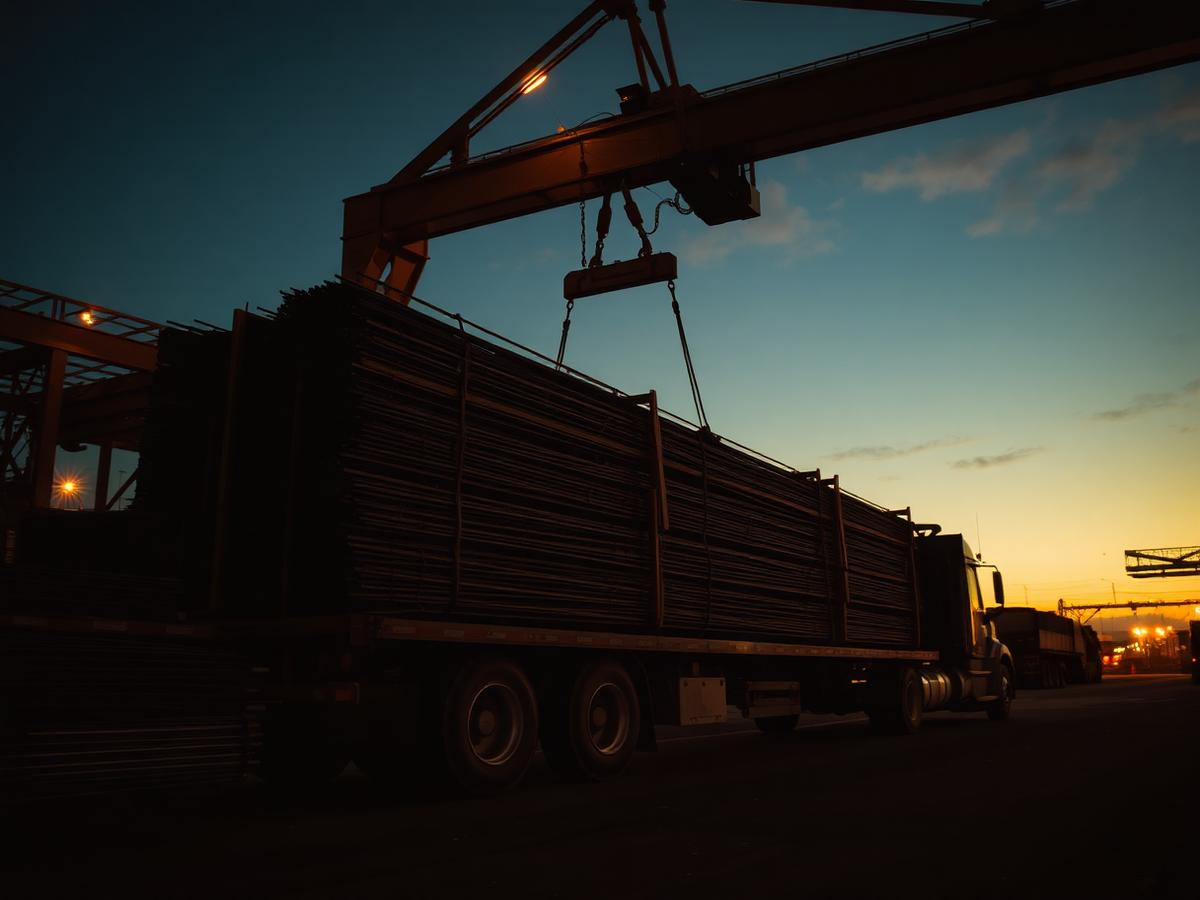 Loading TMT bars onto a truck for site delivery